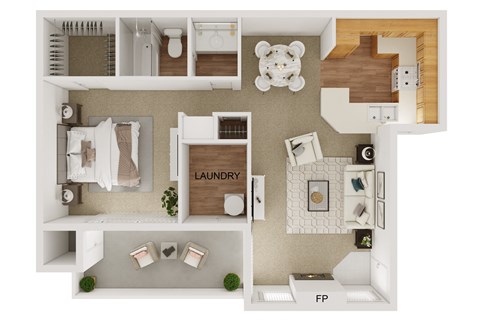 Floor plan for 1 bed, 1 bath, 756 sqft